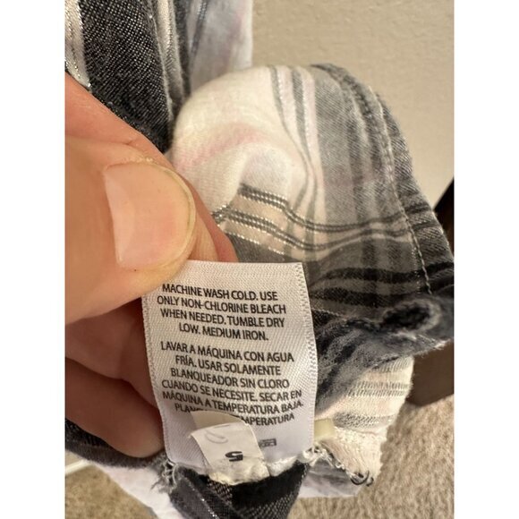 Time & Tru Womens Black White Blouse Large button up long sleeve collared cotton - Picture 7 of 7